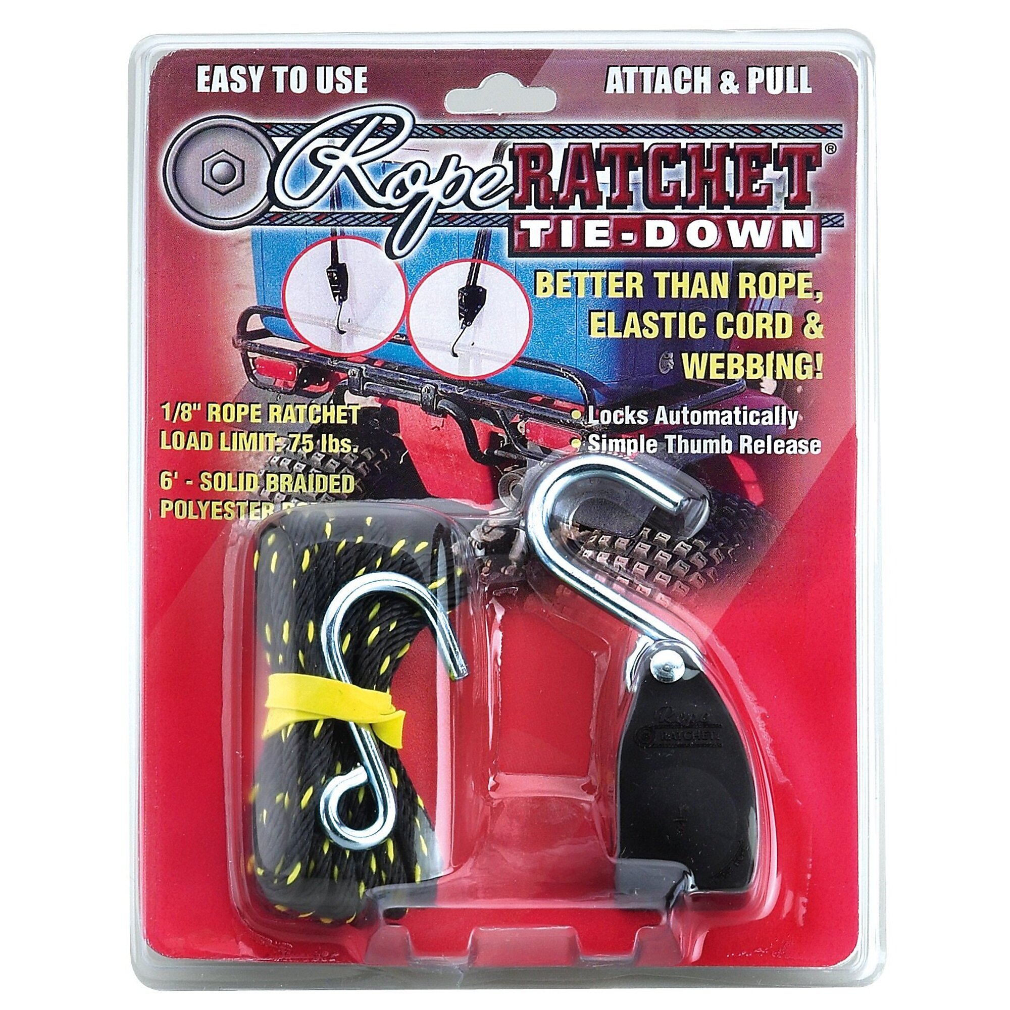 Rope Ratchet 1/8in. w/ 6ft. Rope, Lift Capacity 75lbs., Model# 10001